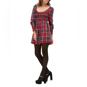 Hill House Red and Navy Plaid Smocked Mini Dress